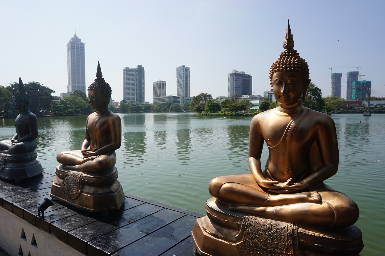 Budda-Statuen vor der Skyline Colombo