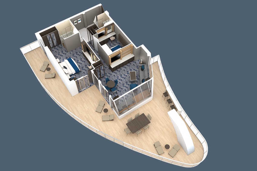 Oasis of the Seas I Geräumige AquaTheater Suite mit großem Balkon – 2 Schlafzimmer I Grundriss