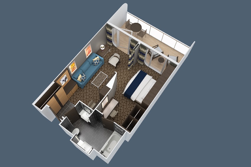 Quantum of the Seas I Große Suite mit großem Balkon – 1 Schlafzimmer I Grundriss